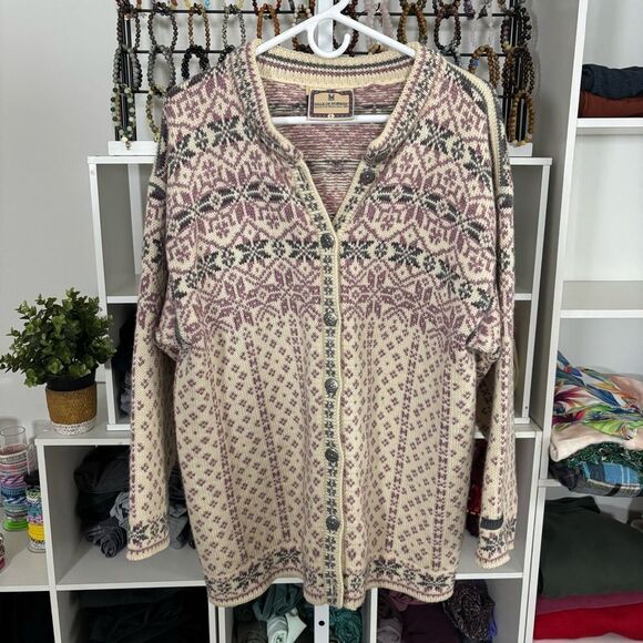 DALE OF NORWAY Patterned Cardigan Sweater size large vintage chunky wool blend - Picture 5 of 8